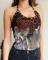 Halloween Dark Gothic Print Halter Top